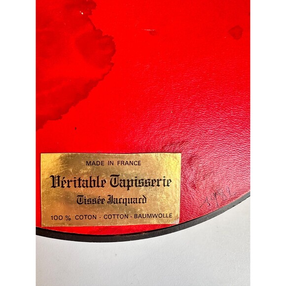 French vintage 1982 tapestry framed round, Aubusson, pastoral, romantic. - Picture 5 of 5